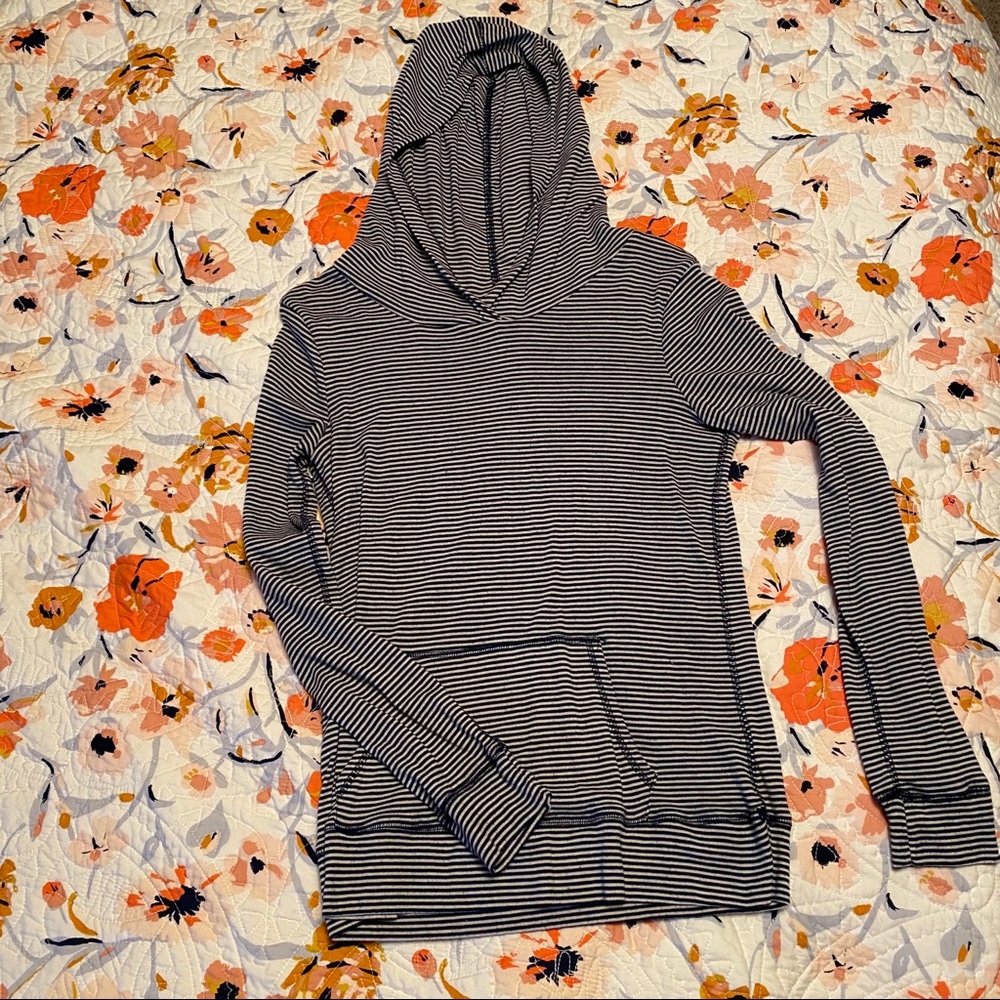 Blue & White Striped Hooded Shirt